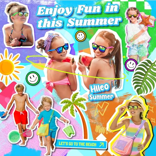 GINMIC 12-Pack Neon Kids Sunglasses with UV400 Protection for Ages 3-8, Party Favors for Birthday, Pool, Beach