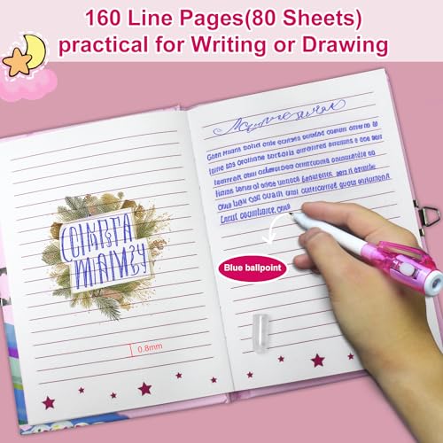 GINMLYDA Pop Fidget Heart Diary with Lock and Invisible Ink Pen - 160 Lined Pages, 7.5x5.4 Inches - Secret Journal for Girls Ages 6-12