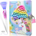 GINMLYDA Pop Fidget Unicorn Diary with Lock and Invisible Ink Pen – 160 Lined Pages, 7.5x5.4 Inches, Secret Journal for Girls Ages 5-10