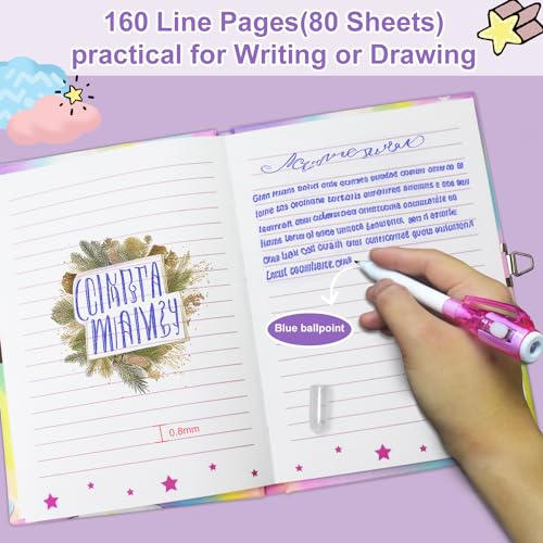 GINMLYDA Pop Fidget Unicorn Diary with Lock and Invisible Ink Pen – 160 Lined Pages, 7.5x5.4 Inches, Secret Journal for Girls Ages 5-10
