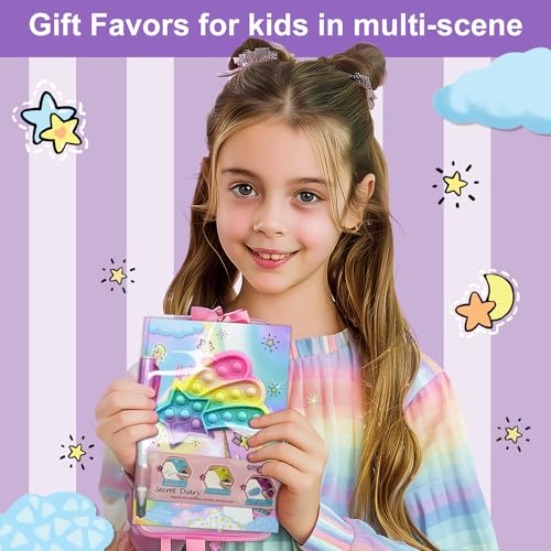 GINMLYDA Pop Fidget Unicorn Diary with Lock and Invisible Ink Pen – 160 Lined Pages, 7.5x5.4 Inches, Secret Journal for Girls Ages 5-10