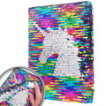 GINMLYDA Sequin Girls Journal 8.5x5.5 Inches 160 Lined Pages Reversible Unicorn Diary for Kids (Rainbow-Silver)