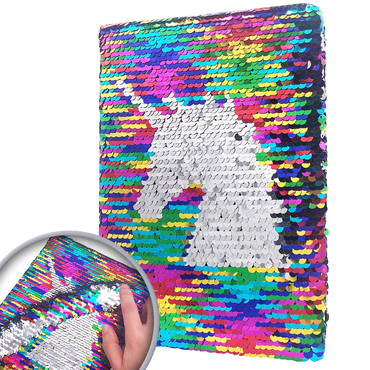GINMLYDA Sequin Girls Journal 8.5x5.5 Inches 160 Lined Pages Reversible Unicorn Diary for Kids (Rainbow-Silver)