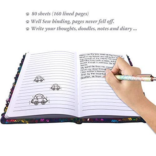 GINMLYDA Sequin Girls Journal 8.5x5.5 Inches 160 Lined Pages Reversible Unicorn Diary for Kids (Rainbow-Silver)