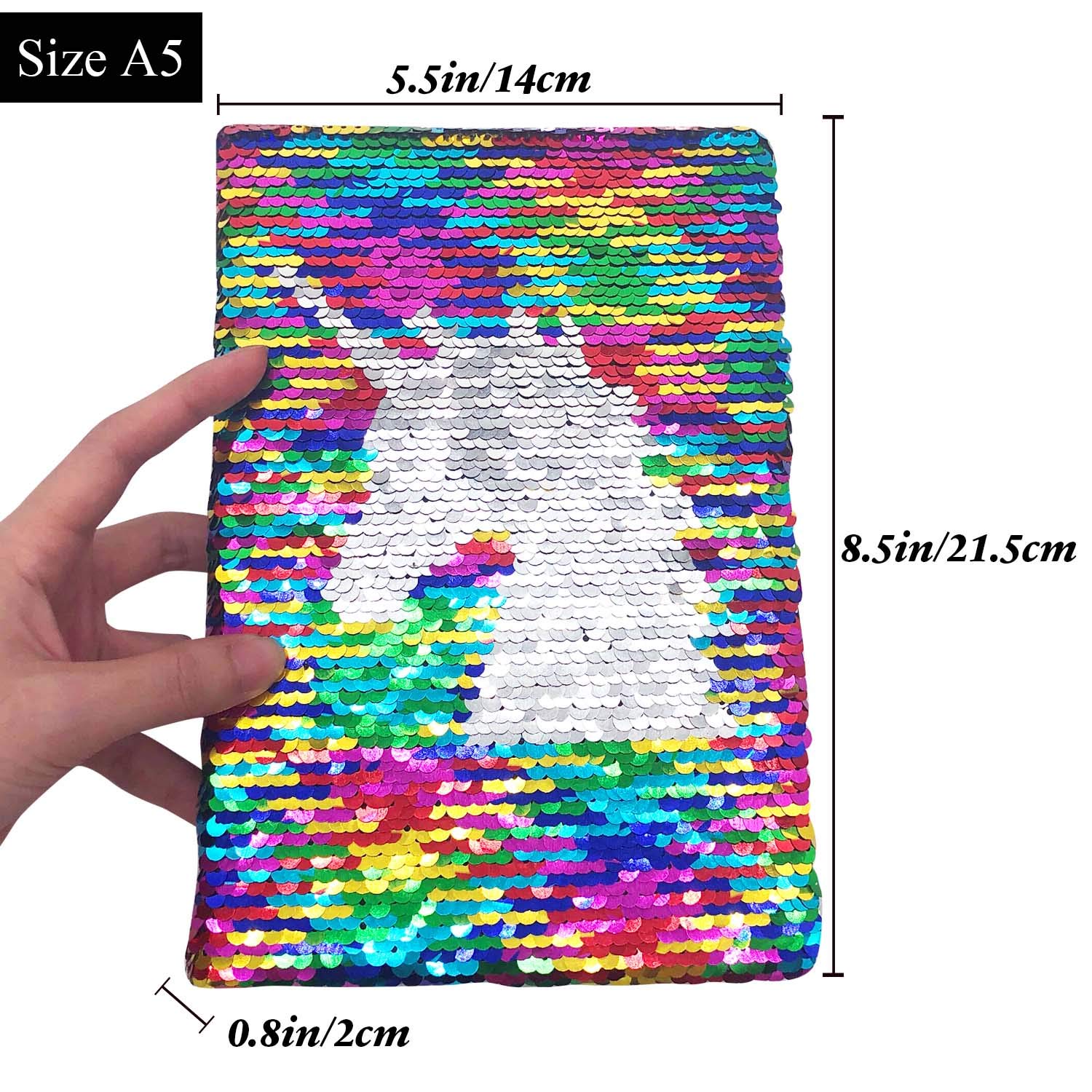 GINMLYDA Sequin Girls Journal 8.5x5.5 Inches 160 Lined Pages Reversible Unicorn Diary for Kids (Rainbow-Silver)