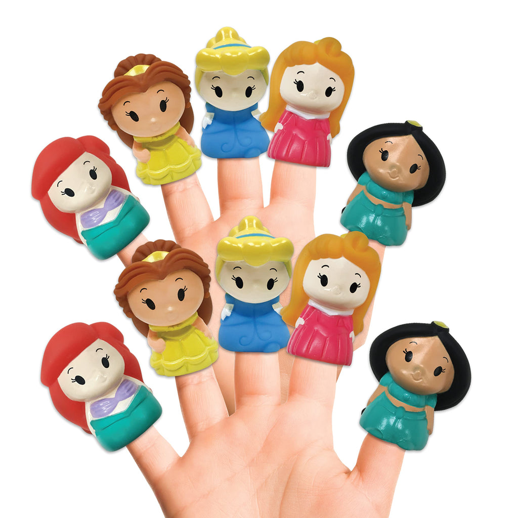 Ginsey Disney Princess 10-Piece Finger Puppet Set – Waterproof Bath Toys & Party Favors, Latex-Free