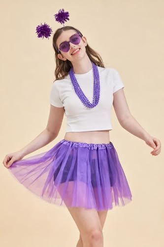 Gionforsy Women's Spirit Day Accessories Set – Tutu Dress, Pom Pom Headband, Sunglasses & 5 Necklaces