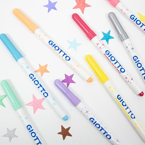 Giotto Glitter Markers Set of 8 - Sparkly Felt Tip Pens for Crafting and Decorating