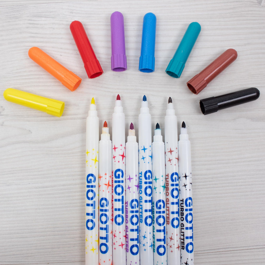 Giotto Glitter Markers Set of 8 - Sparkly Felt Tip Pens for Crafting and Decorating