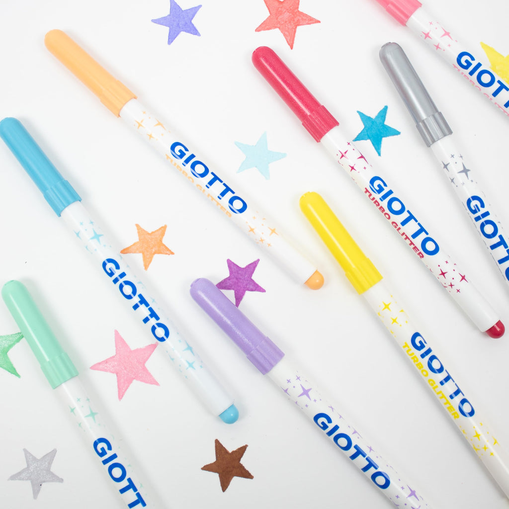 Giotto Glitter Markers Set of 8 - Sparkly Felt Tip Pens for Crafting and Decorating