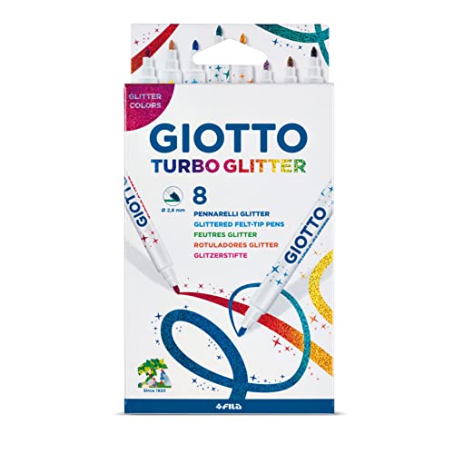 Giotto Glitter Markers Set of 8 - Sparkly Felt Tip Pens for Crafting and Decorating