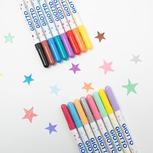 Giotto Glitter Markers Set of 8 - Sparkly Felt Tip Pens for Crafting and Decorating