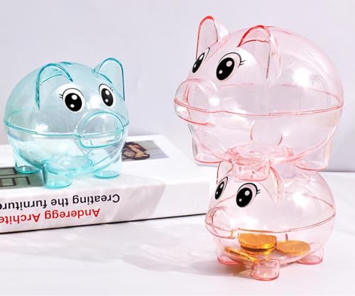 GIRCSS Blue Transparent Plastic Piggy Bank for Kids - Reusable Coin Jar, Gift for Birthday, Easter, Christmas