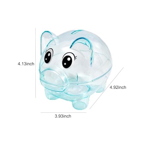 GIRCSS Blue Transparent Plastic Piggy Bank for Kids - Reusable Coin Jar, Gift for Birthday, Easter, Christmas