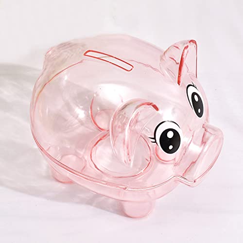 GIRCSS Pink Transparent Plastic Piggy Bank – Sturdy Coin Jar for Kids, Reusable Money Bank for Birthday, Easter, Christmas, Baby Shower