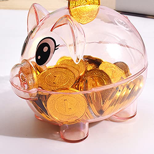 GIRCSS Pink Transparent Plastic Piggy Bank – Sturdy Coin Jar for Kids, Reusable Money Bank for Birthday, Easter, Christmas, Baby Shower