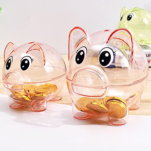 GIRCSS Pink Transparent Plastic Piggy Bank – Sturdy Coin Jar for Kids, Reusable Money Bank for Birthday, Easter, Christmas, Baby Shower