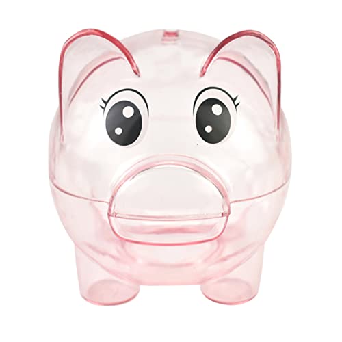 GIRCSS Pink Transparent Plastic Piggy Bank – Sturdy Coin Jar for Kids, Reusable Money Bank for Birthday, Easter, Christmas, Baby Shower