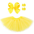 Girls 4-Layer Tulle Tutu Skirt Set with Butterfly Hairbows, Knee-Length, Soft Elastic Waistband