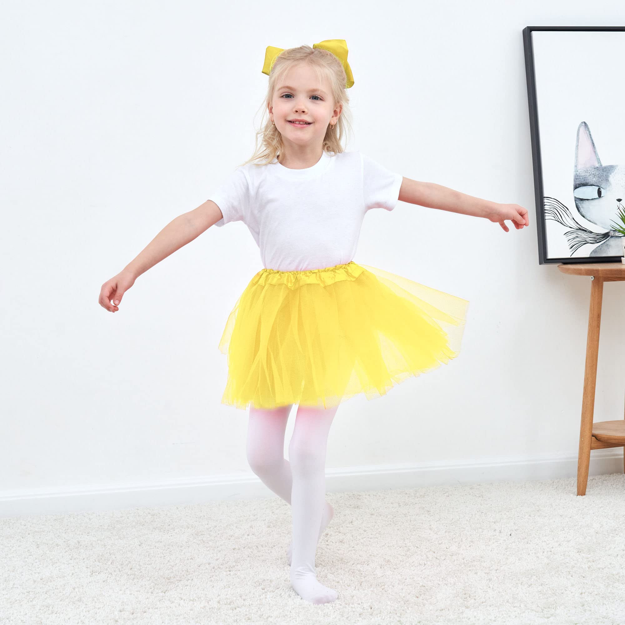 Girls 4-Layer Tulle Tutu Skirt Set with Butterfly Hairbows, Knee-Length, Soft Elastic Waistband