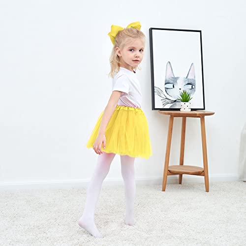 Girls 4-Layer Tulle Tutu Skirt Set with Butterfly Hairbows, Knee-Length, Soft Elastic Waistband