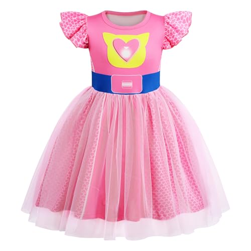 Girls Halloween Costume Dress – Tulle Mesh with Flutter Sleeves & Cat Pattern for Ages 3-10