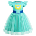 Girls Halloween Costume Dress with Tulle Mesh and Flutter Sleeve - Cat Pattern, Machine Washable, for Ages 3-10