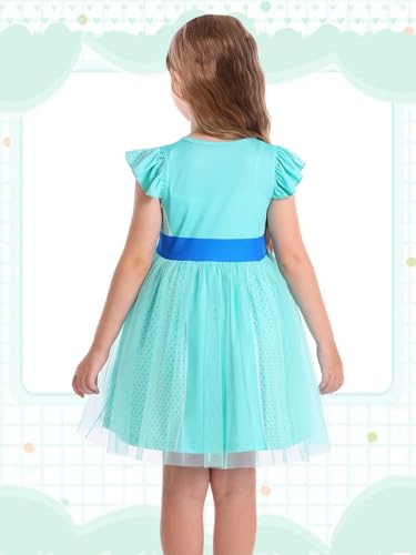 Girls Halloween Costume Dress with Tulle Mesh and Flutter Sleeve - Cat Pattern, Machine Washable, for Ages 3-10