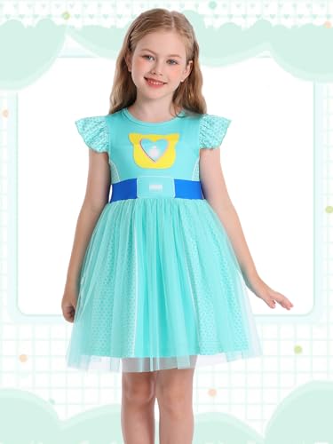 Girls Halloween Costume Dress with Tulle Mesh and Flutter Sleeve - Cat Pattern, Machine Washable, for Ages 3-10