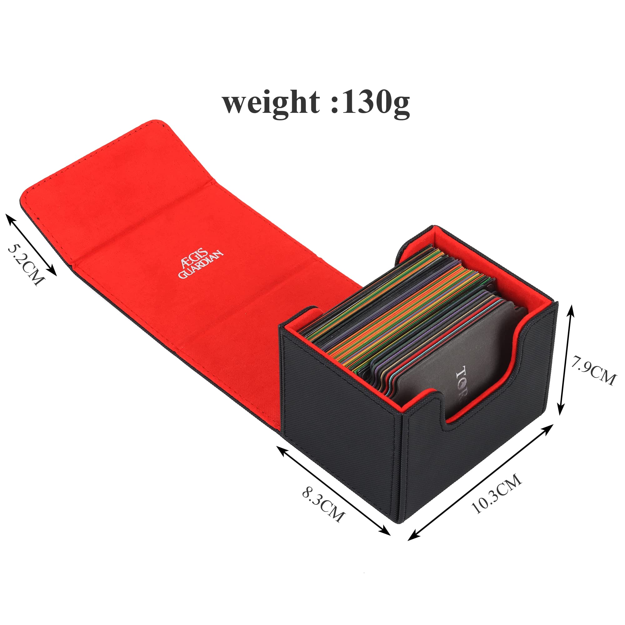 ÆGIS GUARDIAN Card Deck Box for MTG – Leather Commander Deck Case Holds 120+ Sleeved Cards, Strong Magnets, Red Interior