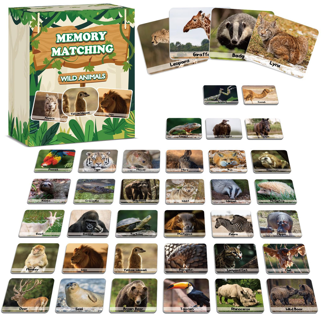 gisgfim 100-Card Wild Animals Memory Matching Game – 50 Pairs for Kids