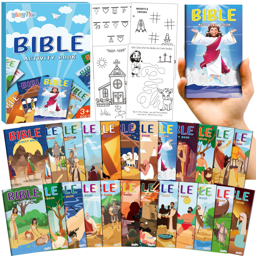 gisgfim 24-Pack Mini Christian Activity Books – Bible Puzzles, Mazes, Word Games for Kids Sunday School Party Favors