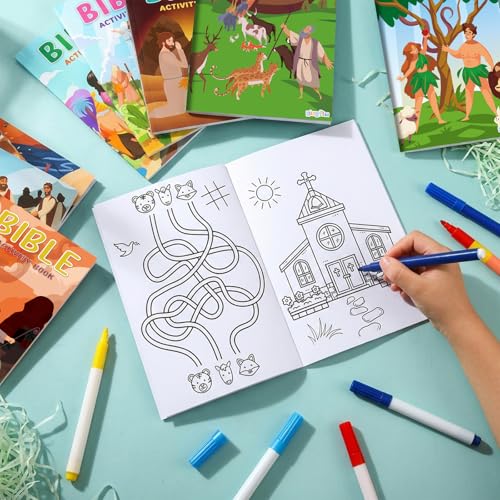 gisgfim 24-Pack Mini Christian Activity Books – Bible Puzzles, Mazes, Word Games for Kids Sunday School Party Favors