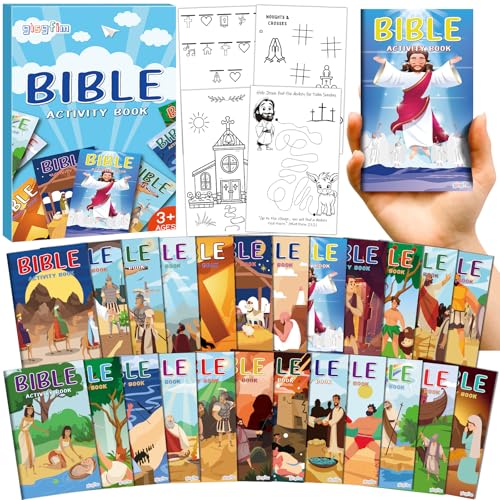 gisgfim 24-Pack Mini Christian Activity Books – Bible Puzzles, Mazes, Word Games for Kids Sunday School Party Favors