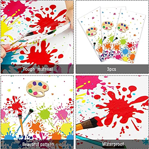 gisgfim 3 Pack Art Party Tablecloths - 105x54 Inch Plastic Paint Themed Table Cover - Waterproof Rectangular Decor for Kids Birthday