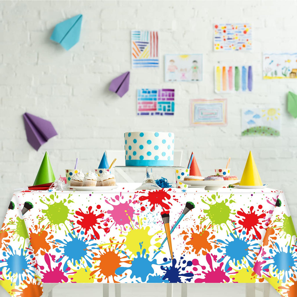 gisgfim 3 Pack Art Party Tablecloths - 105x54 Inch Plastic Paint Themed Table Cover - Waterproof Rectangular Decor for Kids Birthday