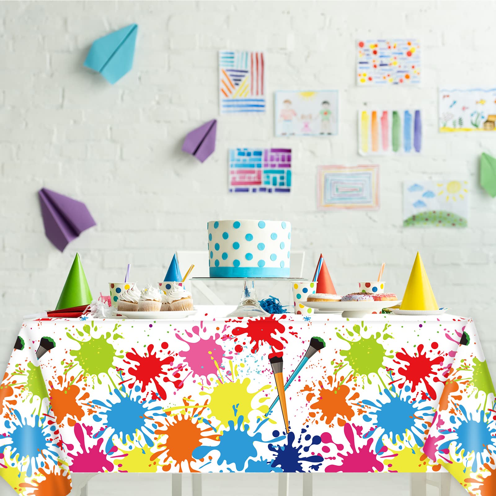 gisgfim 3 Pack Art Party Tablecloths - 105x54 Inch Plastic Paint Themed Table Cover - Waterproof Rectangular Decor for Kids Birthday