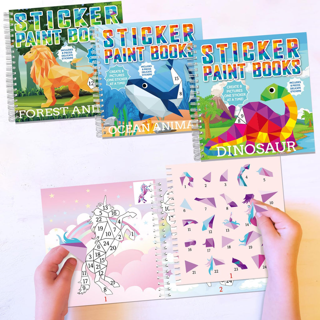 gisgfim 4 Pack Paint by Sticker Books – Dinosaur, Unicorn, Ocean & Forest Animals – 32 Pictures