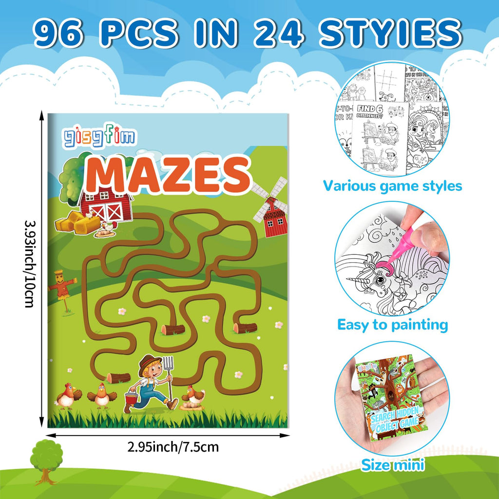 gisgfim 48 Mini Activity Books for Kids – 24 Styles, Mazes, Puzzles, Party Favors Ages 4-12