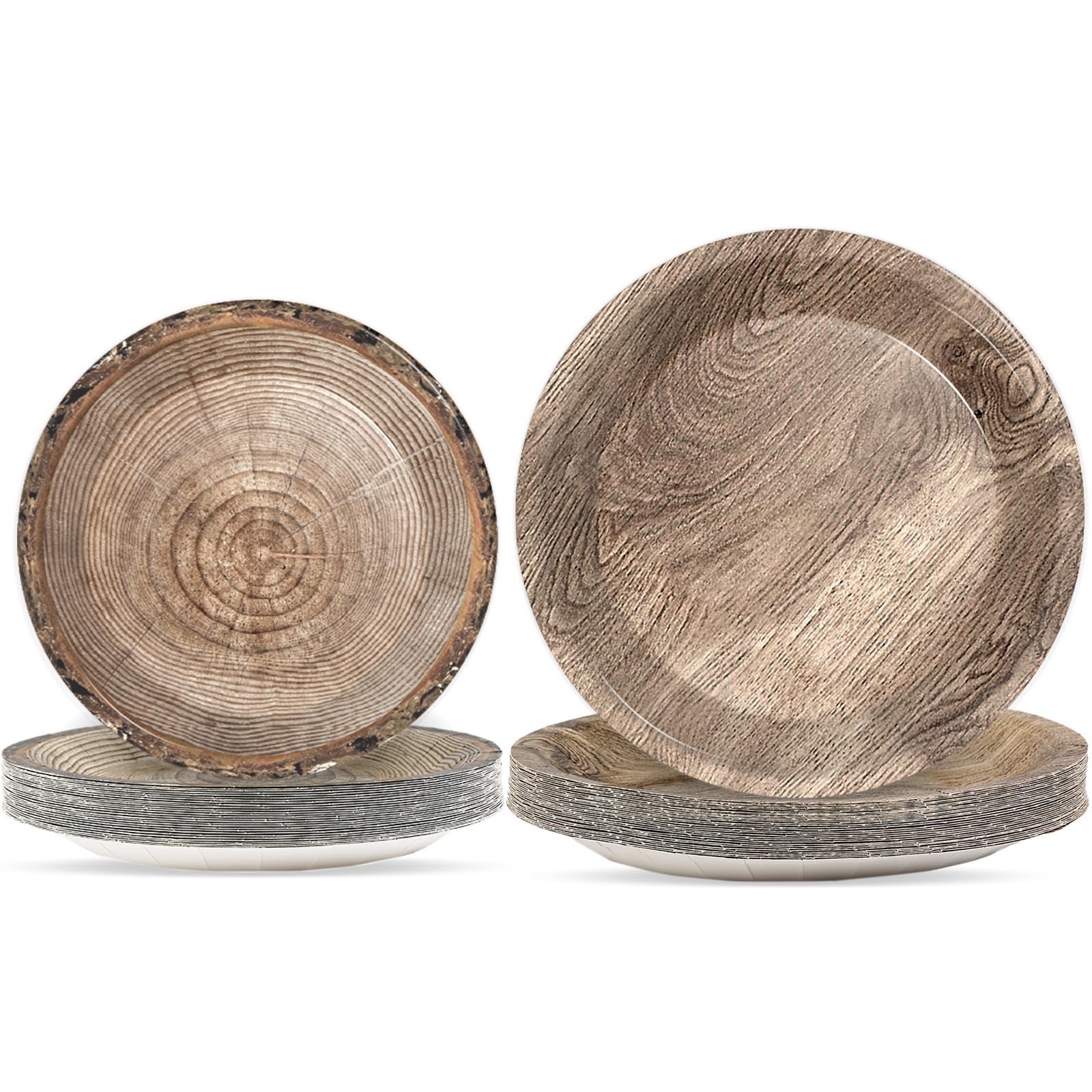 gisgfim 48-Piece Rustic Wooden Tree Party Plates Set for Lumberjack Camping Hunting Themes
