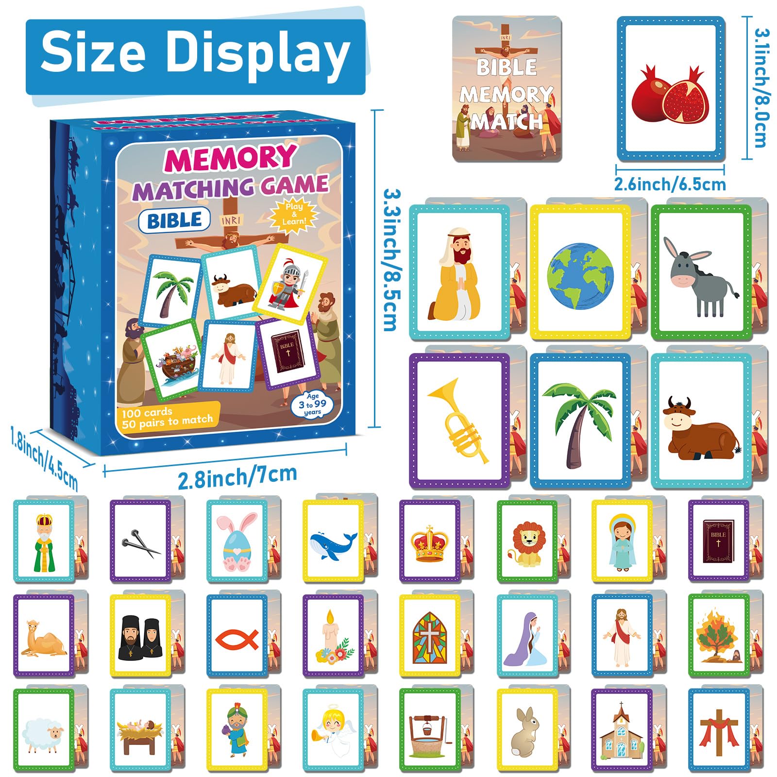 gisgfim Bible Memory Matching Game – 100 Cards (50 Pairs) for Christian Learning & Fun