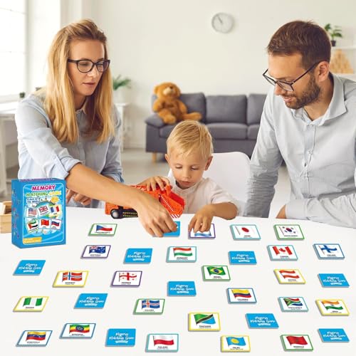 gisgfim Flags of the World Memory Game - 100 Cards (50 Pairs) for Kids & Adults - Educational Matching Fun with Storage Box