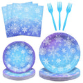 Gistome 96-Piece Snowflake Winter Party Supplies Set - Blue White Disposable Tableware for 24 Guests