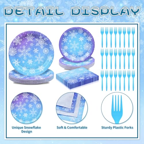 Gistome 96-Piece Snowflake Winter Party Supplies Set - Blue White Disposable Tableware for 24 Guests