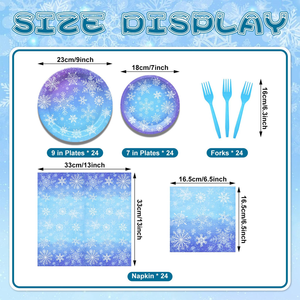 Gistome 96-Piece Snowflake Winter Party Supplies Set - Blue White Disposable Tableware for 24 Guests