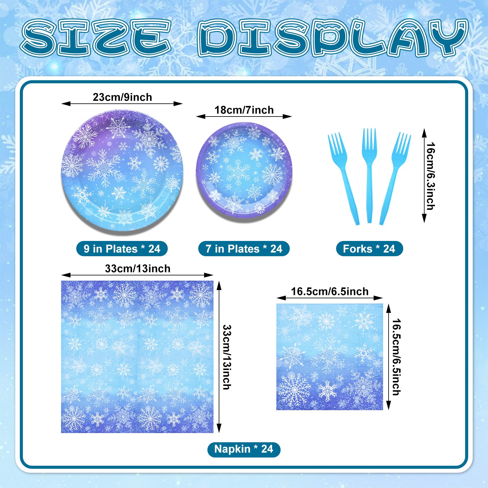 Gistome 96-Piece Snowflake Winter Party Supplies Set - Blue White Disposable Tableware for 24 Guests
