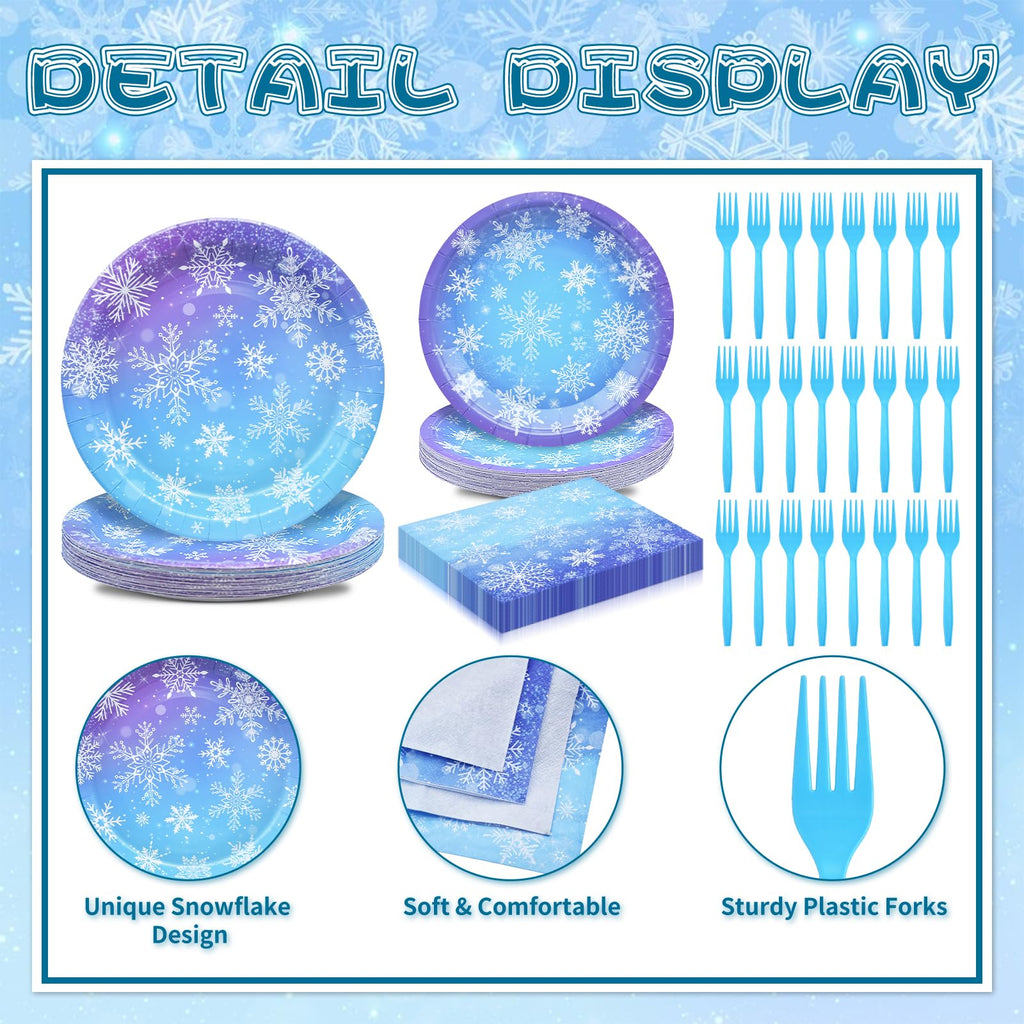 Gistome 96-Piece Snowflake Winter Party Supplies Set - Blue White Disposable Tableware for 24 Guests
