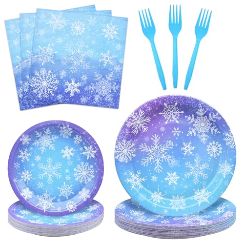 Gistome 96-Piece Snowflake Winter Party Supplies Set - Blue White Disposable Tableware for 24 Guests