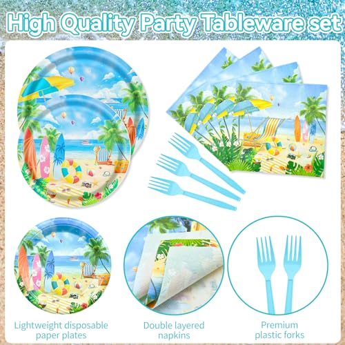 Gistome 96-Piece Summer Beach Tableware Set - Tropical Disposable Dinnerware for 24 Guests - Includes 7" & 9" Plates, Napkins, Forks