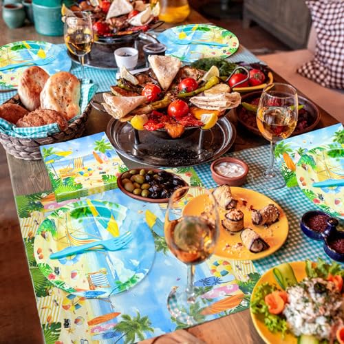 Gistome 96-Piece Summer Beach Tableware Set - Tropical Disposable Dinnerware for 24 Guests - Includes 7" & 9" Plates, Napkins, Forks